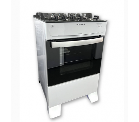 COCINA JAMES 4H C690 P BLANCO HORNALLAS DE HIERRO Y MESADA DE CRISTAL